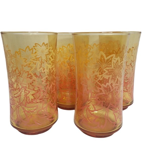 Vintage Libbey Ombre Floral Ice Tea Drinking Glasses Set of 4 - Picture 3 of 5